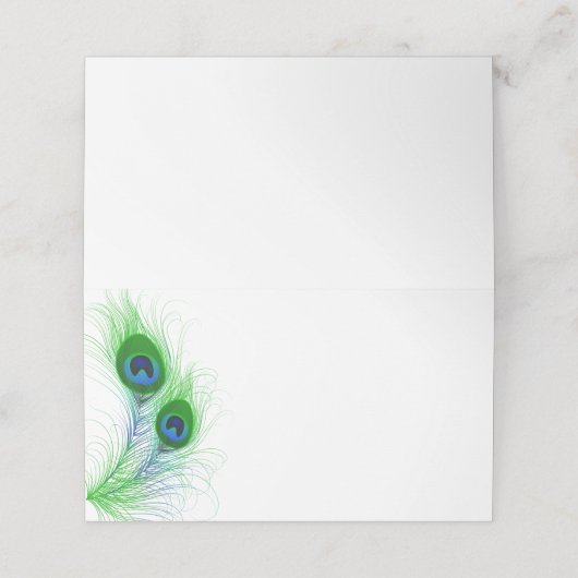 折り畳まれた名前座席表 – 孔雀の羽 プレイスカード (外部開封)