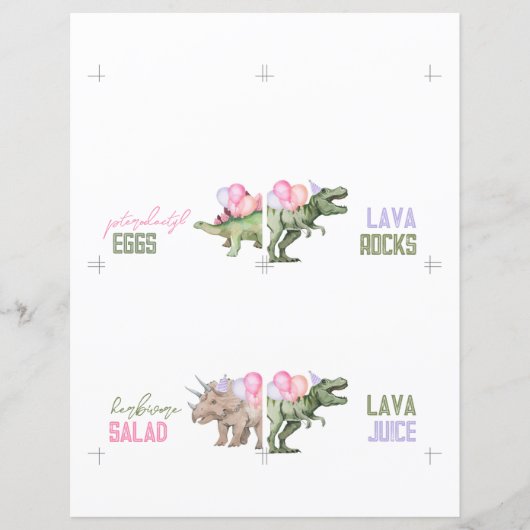 折り畳まれた女の子の恐竜の食べ物テントカード (正面)