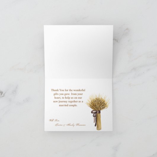 折り畳まれた感謝のカード サマーカントリーウェディング ラスティ サンキューカード (内部)