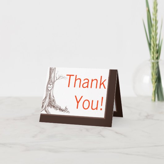 折り畳まれた感謝のカード 秋の木 初期の彫刻 サンキューカード (正面)