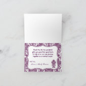 折り畳まれた感謝カード - すもも色のダマスク織りレース サンキューカード (内部)