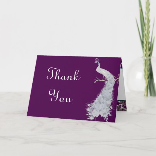 折り畳まれた感謝カード　孔雀/花枝　紫 サンキューカード (正面)