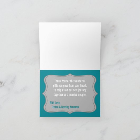 折り畳まれた感謝カード 現代のグレー ダマスク ラッセルプリン サンキューカード (内部)