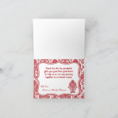 折り畳まれた感謝カード 赤いクリムゾン 白いダマスクレース サンキューカード (内部)