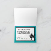 折り畳まれた感謝カード 黒と青緑のダマスク織レース サンキューカード (内部)