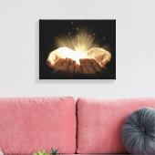 折り畳まれた手が光を保持 キャンバスプリント (インサイチュ (リビング))