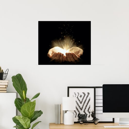 折り畳まれた手が光を保持 ポスター (ホームオフィス)