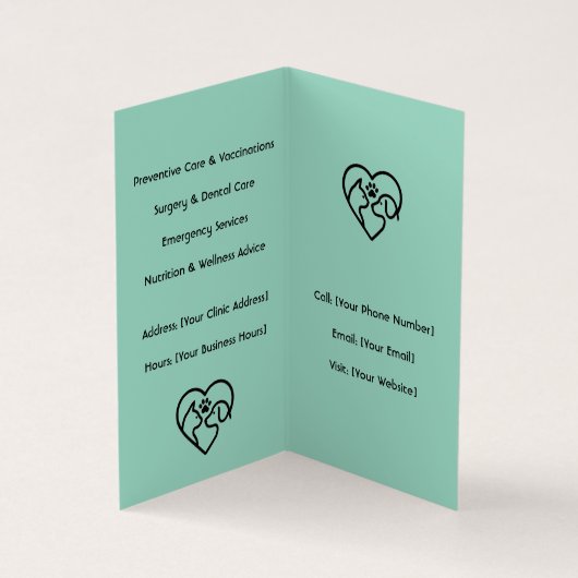折り畳まれた獣医の名刺 名刺 (内部)