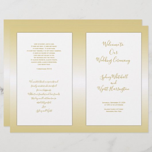 折り畳まれた結婚カトリックの儀式プログラム金ゴールド (正面/裏面)