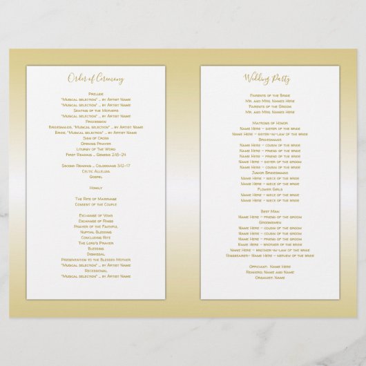 折り畳まれた結婚カトリックの儀式プログラム金ゴールド (裏面)