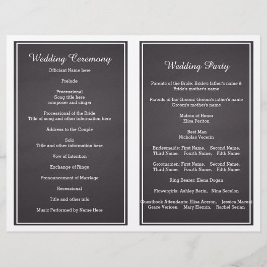 折り畳まれた結婚式のプログラム上のストリングライト (裏面)