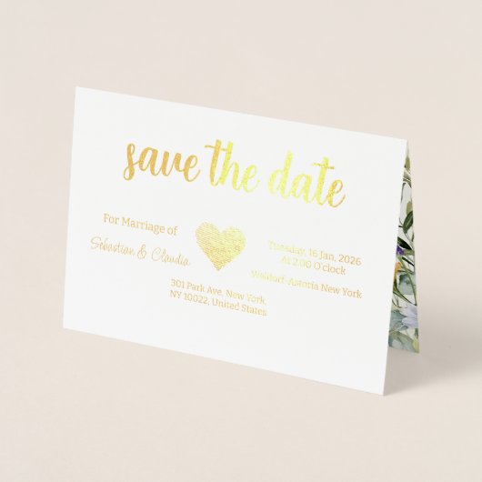 折り畳まれた結婚式の日付の保存テンプレート 箔カード (正面)