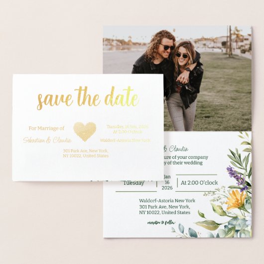 折り畳まれた結婚式の日付の保存テンプレート 箔カード (ディスプレー)