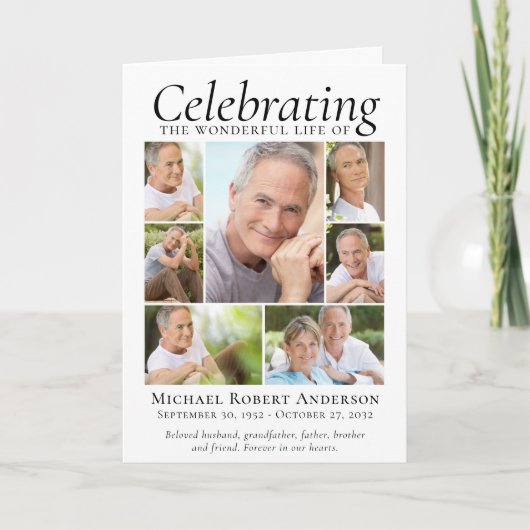 折り畳まれた葬儀プログラム |写真モダンコラージュ プログラム (正面)