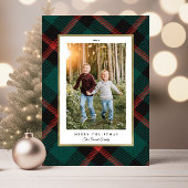 折り畳まれた赤と緑の格子模様のクリスマスフォト カード