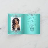 折り畳みカードキンセアニェラティール（緑がかった色）グリッターティアラ写真 招待状 (内部)