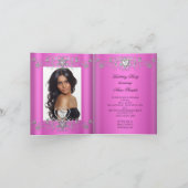 折り畳みカードキンセアニェラピンクグリッターティアラ 招待状 (内部)