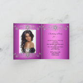 折り畳みカードキンセアニェラピンクグリッターティアラ 招待状 (内部)