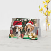 折り畳みグリーティングカードクリスマスカード愛らしい犬 カード (黄色い花)
