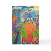 折り畳みグリーティングカード5" x 7" "鳥の歌"