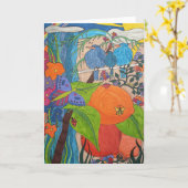 折り畳みグリーティングカード5" x 7" "鳥の歌" カード (黄色い花)