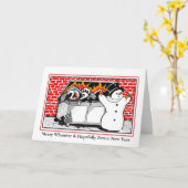 折り畳みグリーティングカード – ダンスター火災雪だるま カード (黄色い花)