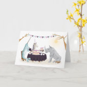 折り畳みグリーティングカード「一角紅茶パーティー」 カード (黄色い花)