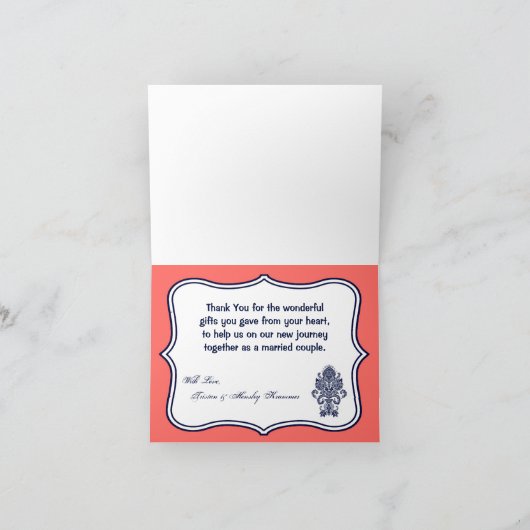 折り畳みサンキューカードネイビーブルーコーラルダマスレース サンキューカード (内部)