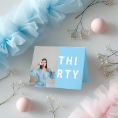 折り畳みスカイブルー30th誕生日サンキューカード サンキューカード