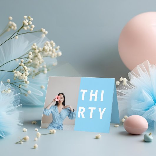 折り畳みスカイブルー30th誕生日サンキューカード サンキューカード