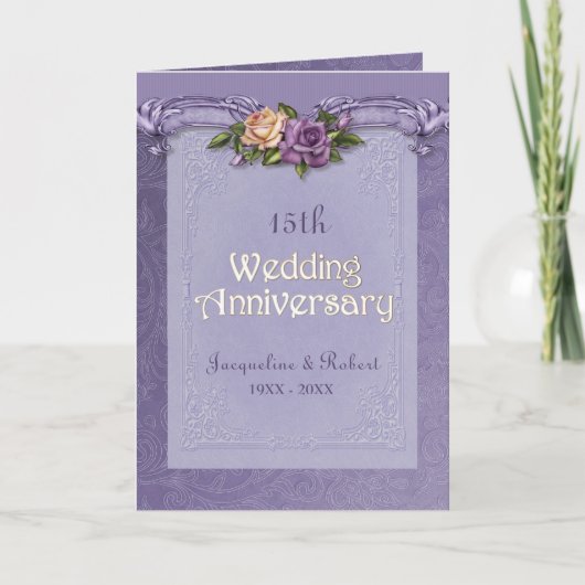 折り畳みダマスクバラパープル15周年記念 カード (正面)