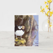 折り畳みノートをデザインしたアラスカのパフィン油絵 カード (黄色い花)