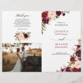 折り畳みバーガンディマルサラ結婚式 プログラム冊子 チラシ (正面)