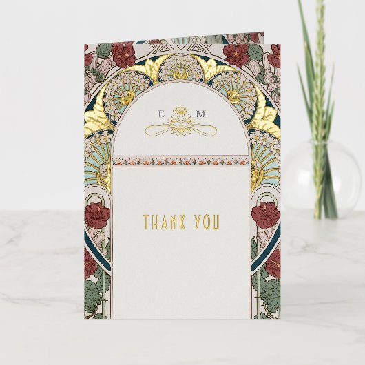 折り畳みフォイルサンキューカードアールヌーボー 箔グリーティングカード (正面)
