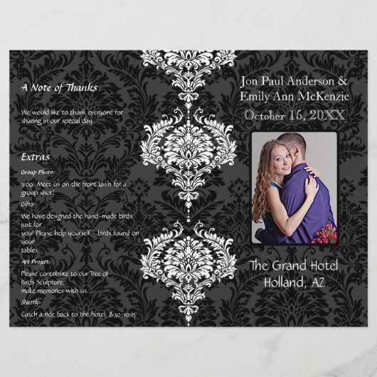 折り畳みブラックグレーとホワイトダマスクの結婚写真 (正面)