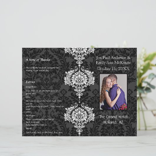 折り畳みブラックグレーとホワイトダマスクの結婚写真 (スタンド正面)