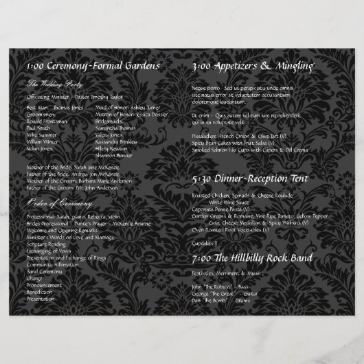 折り畳みブラックグレーとホワイトダマスクの結婚写真 (裏面)