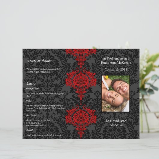 折り畳みブラックグレーとレッドダマスクの写真結婚の数 (スタンド正面)