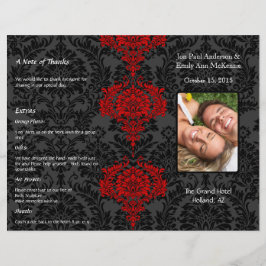 折り畳みブラックグレーとレッドダマスクの写真結婚の数