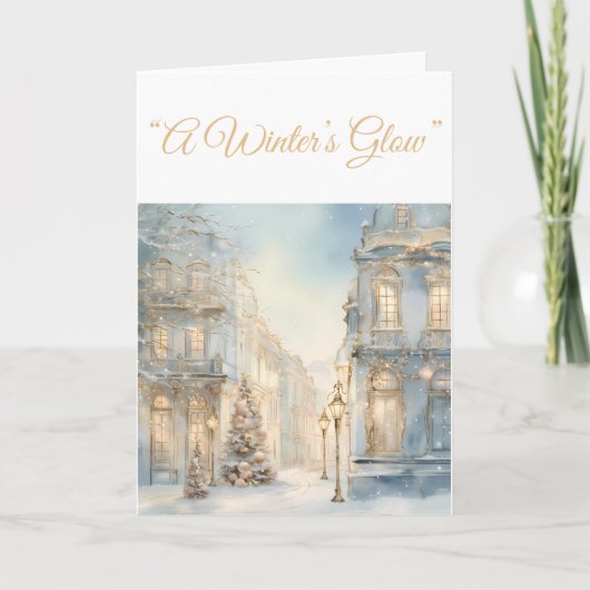 折り畳みホリデーカードブルー&金ゴールドクリスマスエレガンスカード シーズンカード (正面)