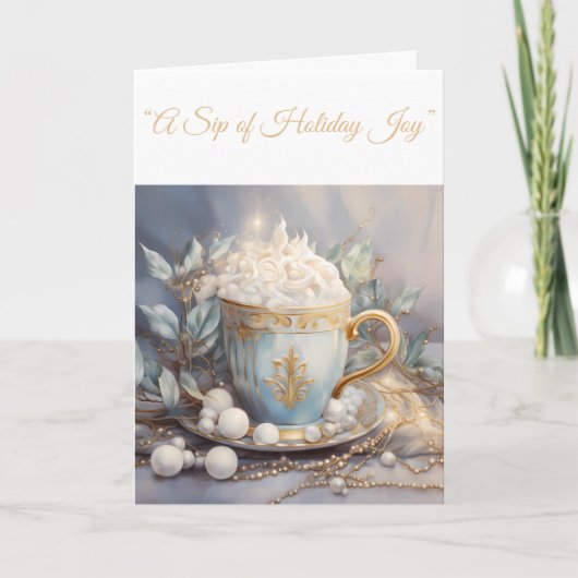 折り畳みホリデーカードブルー&金ゴールドクリスマスエレガンスカード シーズンカード (正面)