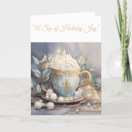 折り畳みホリデーカードブルー&金ゴールドクリスマスエレガンスカード シーズンカード