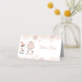 折り畳み名刺赤ちゃんシャワー寒い冬ニュートラル プレイスカード