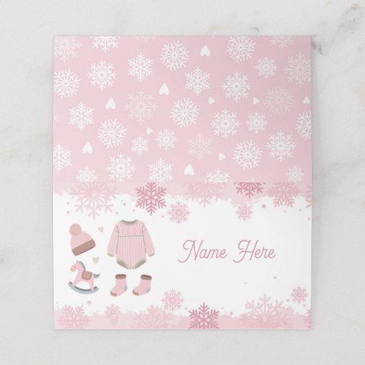 折り畳み名刺赤ちゃんシャワー寒い冬ピンク プレイスカード (外部開封)