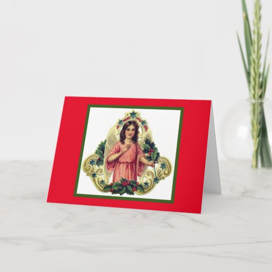 折り畳み式クリスマスカードヴィンテージエンジェル名前をカスタムする ノートカード (正面)