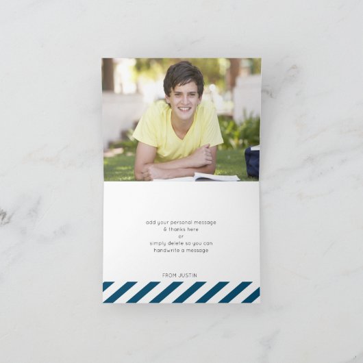 折り畳み感謝ユーバー(ユダヤ教の)バル・ミツバー金ゴールドスターダークブルー サンキューカード (内部)