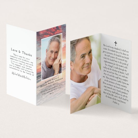 折り畳み日没海記念祈りの言葉カード 名刺 (内部&外部)