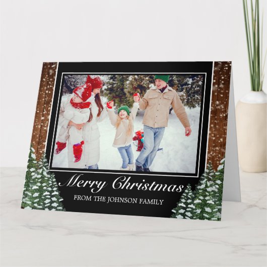 折り畳み森フォトメリークリスマスグリーティング カード (正面)
