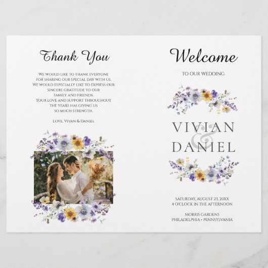 折り畳み水彩ワイルドフラワー結婚式 プログラム本 チラシ (正面)