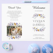 折り畳み水彩ワイルドフラワー結婚式 プログラム本 チラシ (シングル)